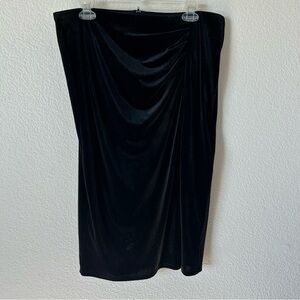 Premier Amour Black Ruched Slit Cocktail, Party, Gothic Velour Pencil Midi Skirt